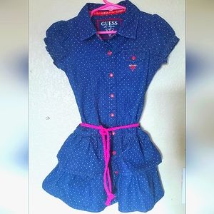 Sz 5 Vintage Guess Denim Dress snap buttons, polka dots